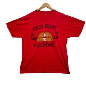 Taco Bout Awesome Spellout Men's T Shirt Indie Funny Mustache Red Hipster Tee L